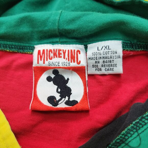 VTG Mickey Mouse Men's Multi Color Block Short Sleeve Hooded Shirt Size L / XL - Picture 6 of 15